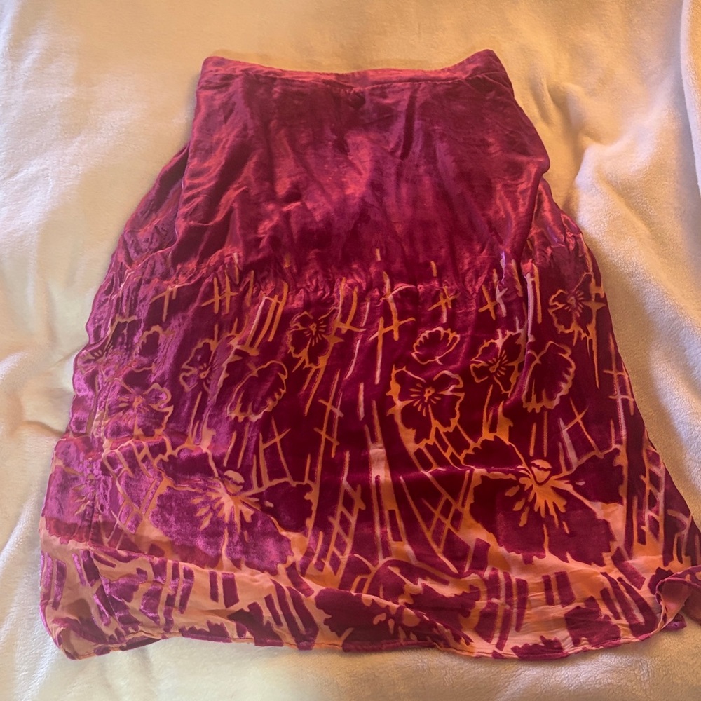 Anthropologie Velvet A-Line Skirt in Pink and Orange